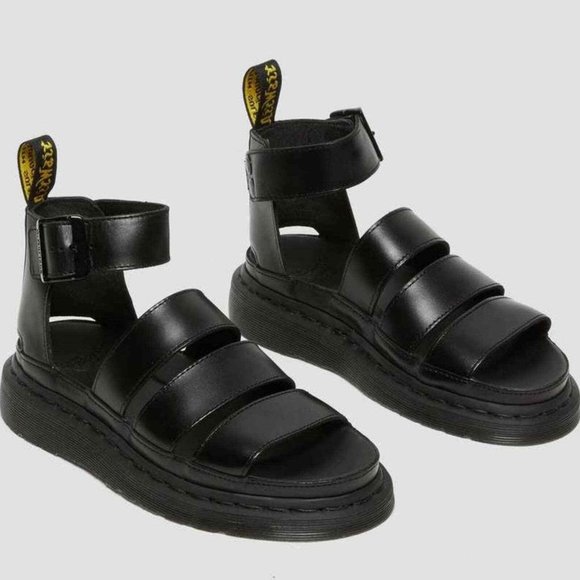 Dr. Martens Shoes - Dr. Martens Clarissa II Quad Sandals Black Leather Strap Platform Shoes US Sz 10